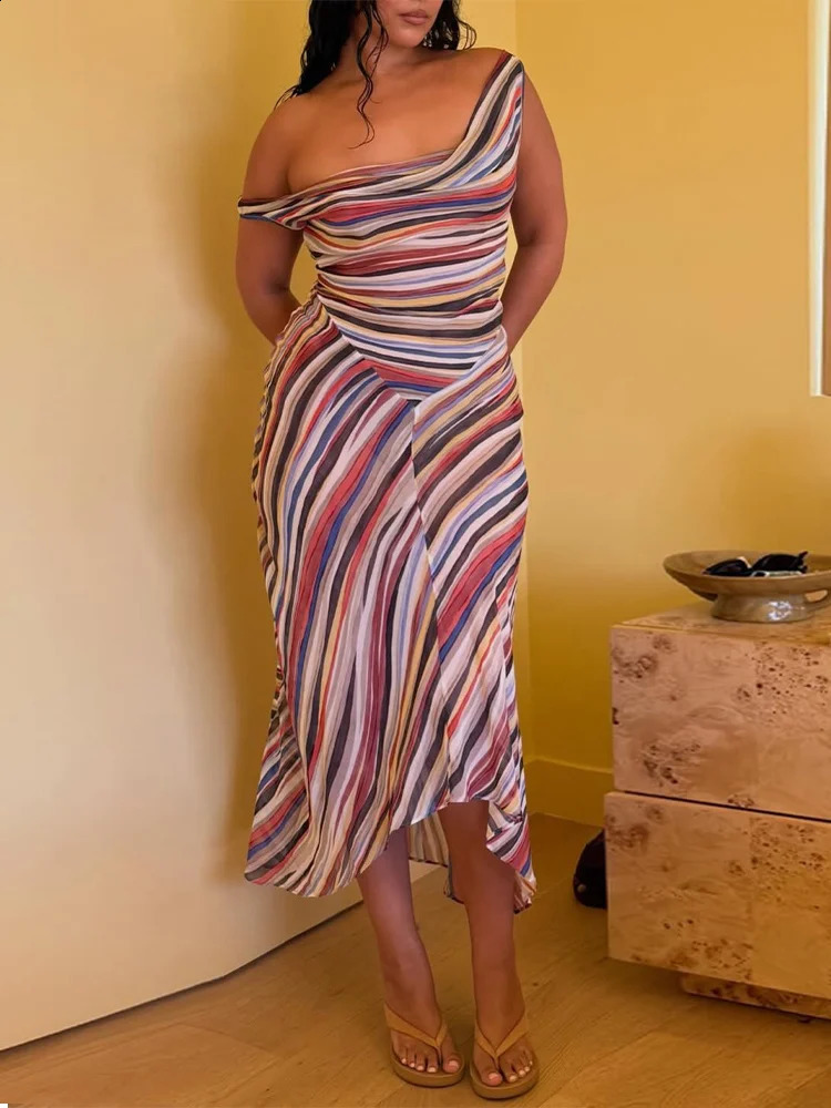 Summer Colorful Stripe Long Dresses for Women Chic Sleeveless Female Midi Dress Fashion Lady Vacation Beach Vestidos 260710 - view 3