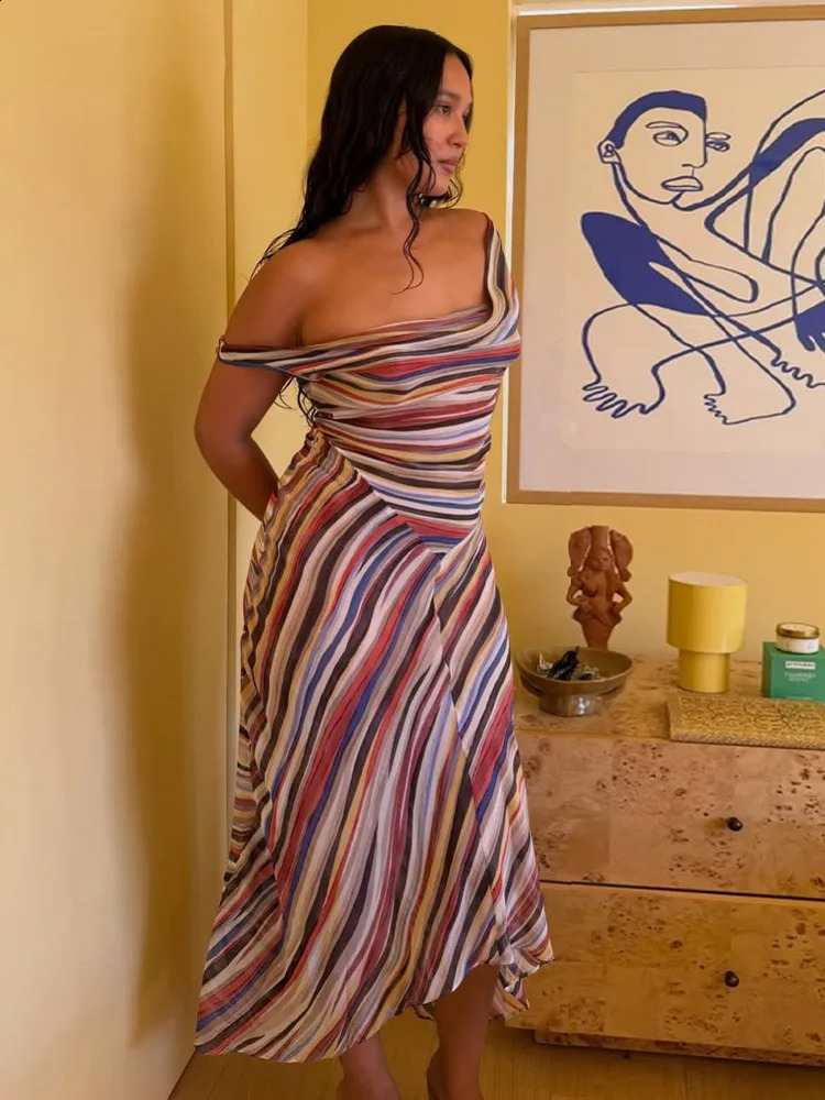 Summer Colorful Stripe Long Dresses for Women Chic Sleeveless Female Midi Dress Fashion Lady Vacation Beach Vestidos 260710 - view 4