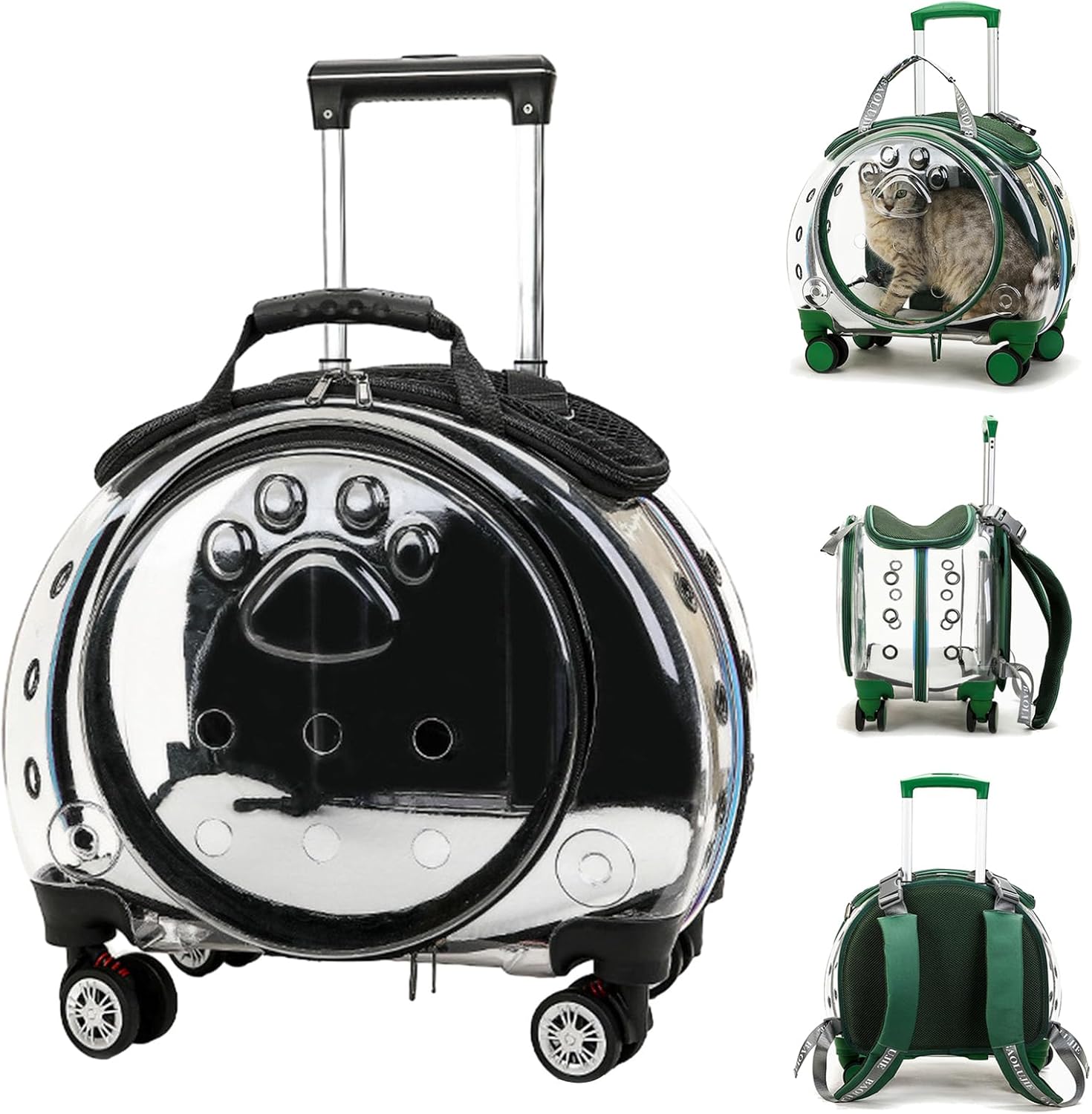 LBY Cat Carrier with Wheels, Rolling Pet Carrier on Wheels, Cat Dog Backpacks for Carrying Cats, Bubble Expandable Backpack Carrier, for Travel Hiking