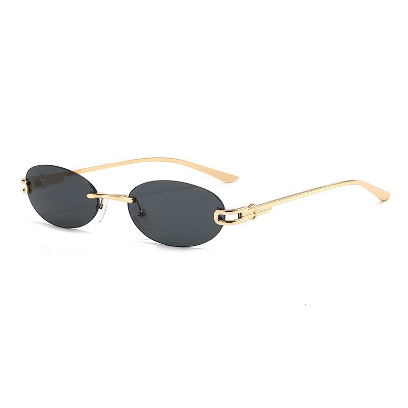 Designer Luxury Brand Rimless Oval Sunglasses Metal Frame With Chain-link Detail Trendy Fashion Eyewear For Ladies Streetwear Vacation Daily Wear - view 3