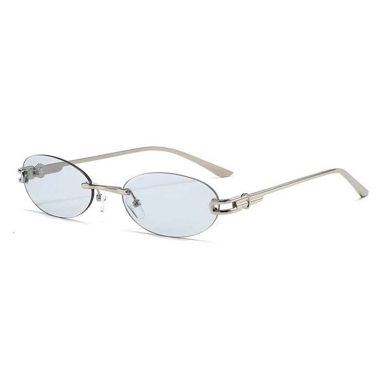 Designer Luxury Brand Rimless Oval Sunglasses Metal Frame With Chain-link Detail Trendy Fashion Eyewear For Ladies Streetwear Vacation Daily Wear - view 4
