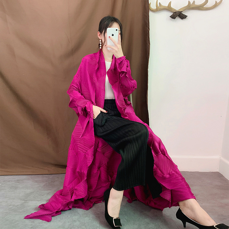 GVUW Pleated V Neck Trench Coat Women Full Sleeve Loose Medium Long Solid Color Versatile Spring 2024 Clothing 17G5341 240725