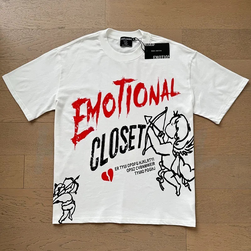 Mixed Emotion Premium Quality T shirt with Cupid graphic rhinestone print luxury oversize short sleeve tshirt Emotional Dark Aesthetic style streetwea - view 9