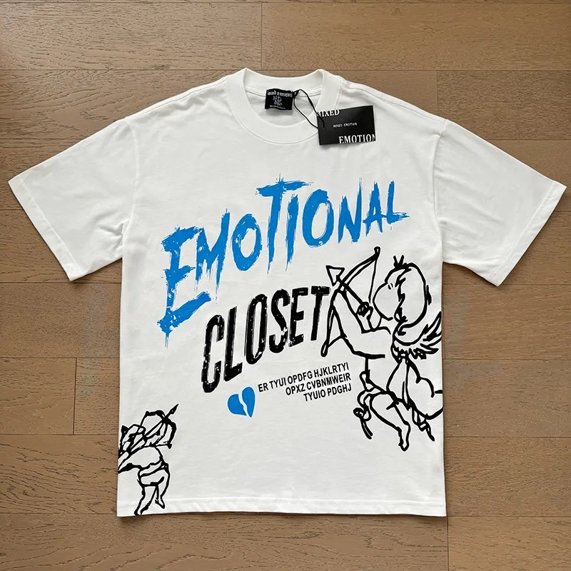 Mixed Emotion Premium Quality T shirt with Cupid graphic rhinestone print luxury oversize short sleeve tshirt Emotional Dark Aesthetic style streetwea - view 8