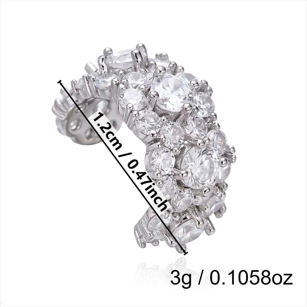 Luxury Silver Tone Copper Flower Ear Cuff for Women Full Cubic Zirconia Pave Clip Earring Elegant Party Wedding Gift Accessories - view 7