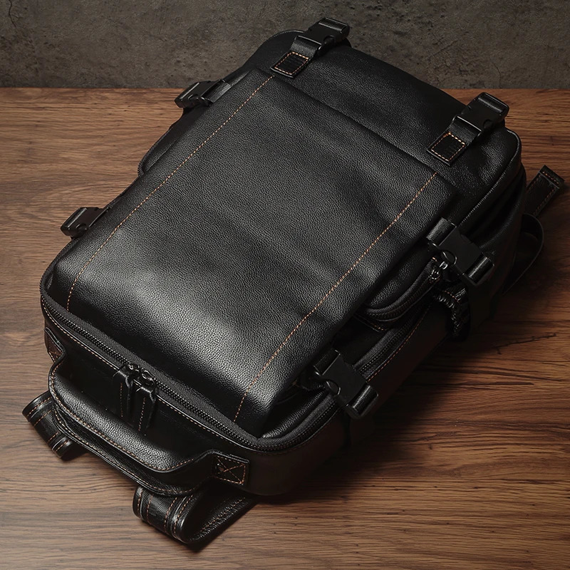 Men Top Grain Leather Backpack 15 Inch Laptop Bag For Daily Commute Travel Outdoor Hiking Genuine Durable Rucksack y260615 - view 4