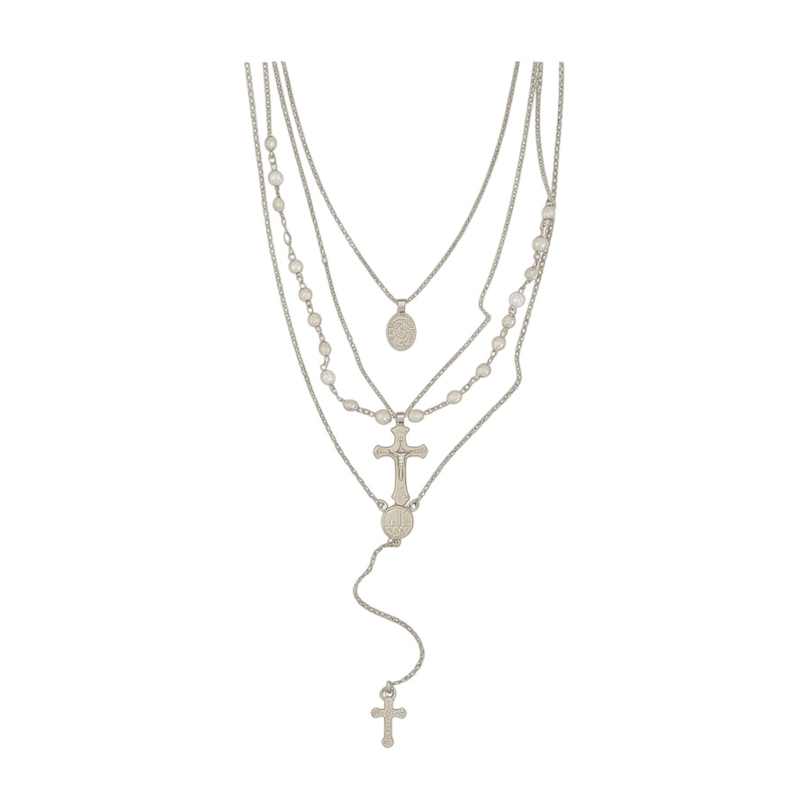Popular European American cross Y-shaped pendant layered pearl necklace, fashionable and unique vintage collarbone chain, stylish choker - view 9