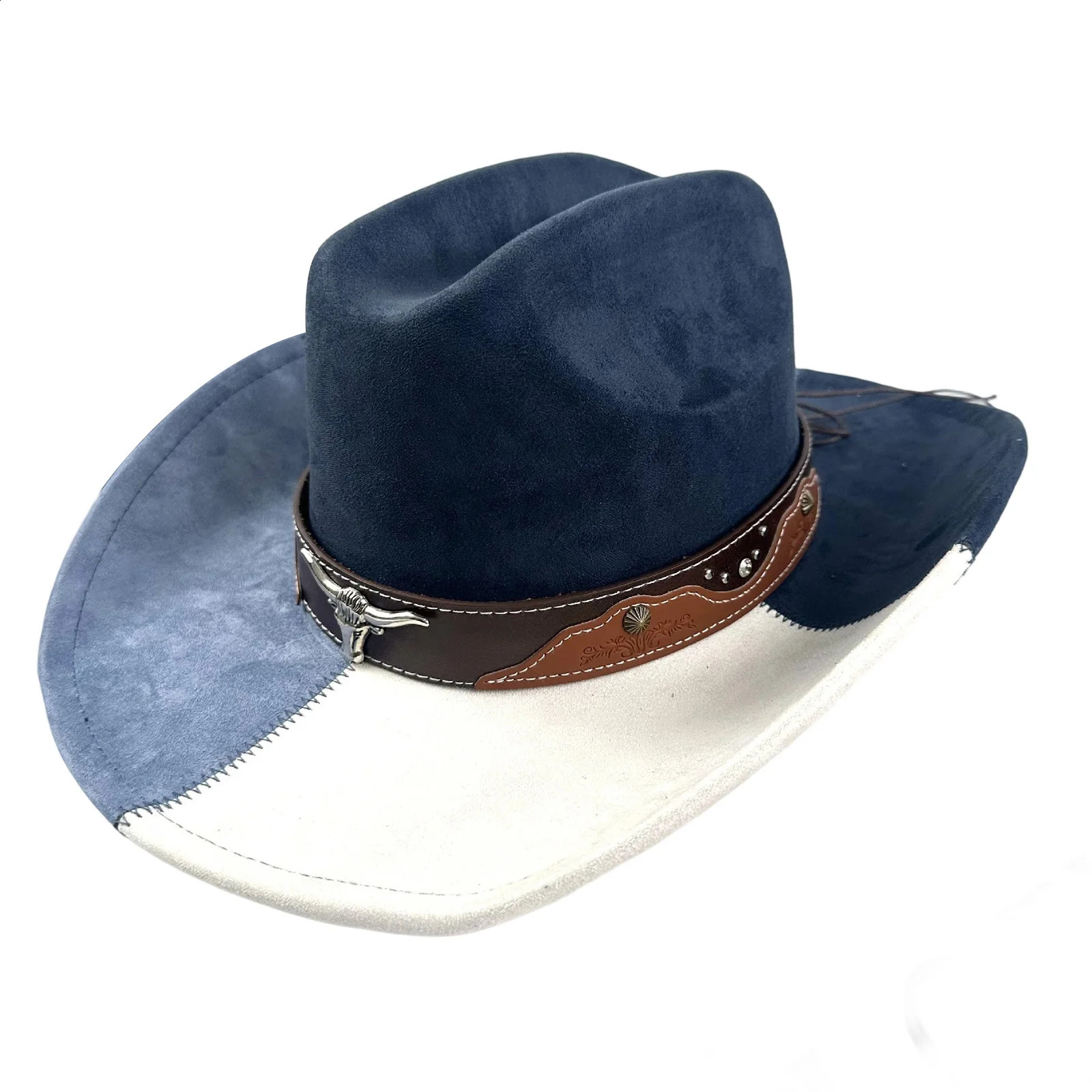Contrast Western Hat for Women Men Suede Cowgirl Cap Casual Wide Brim Sun Hat for Outdoor Party 260610