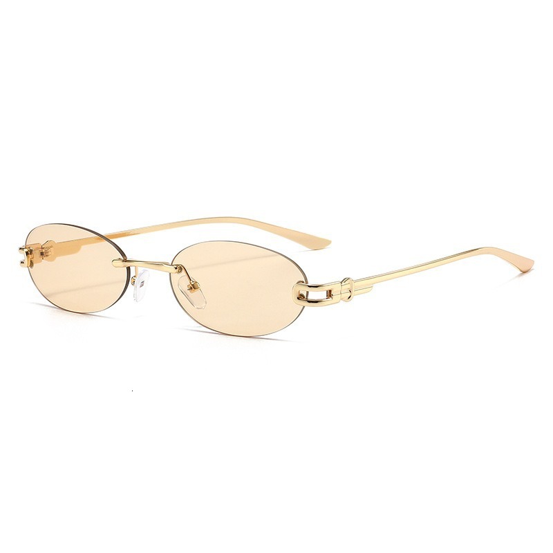 Designer Luxury Brand Rimless Oval Sunglasses Metal Frame With Chain-link Detail Trendy Fashion Eyewear For Ladies Streetwear Vacation Daily Wear - view 7