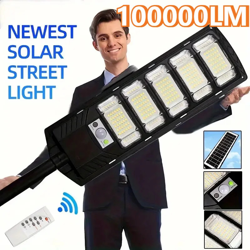 100000LM Solar Light Commercial LED Outdoor Dusk To Dawn Solar Street Light Road Area Lamp Waterproof Backyard Security Lighting 260608