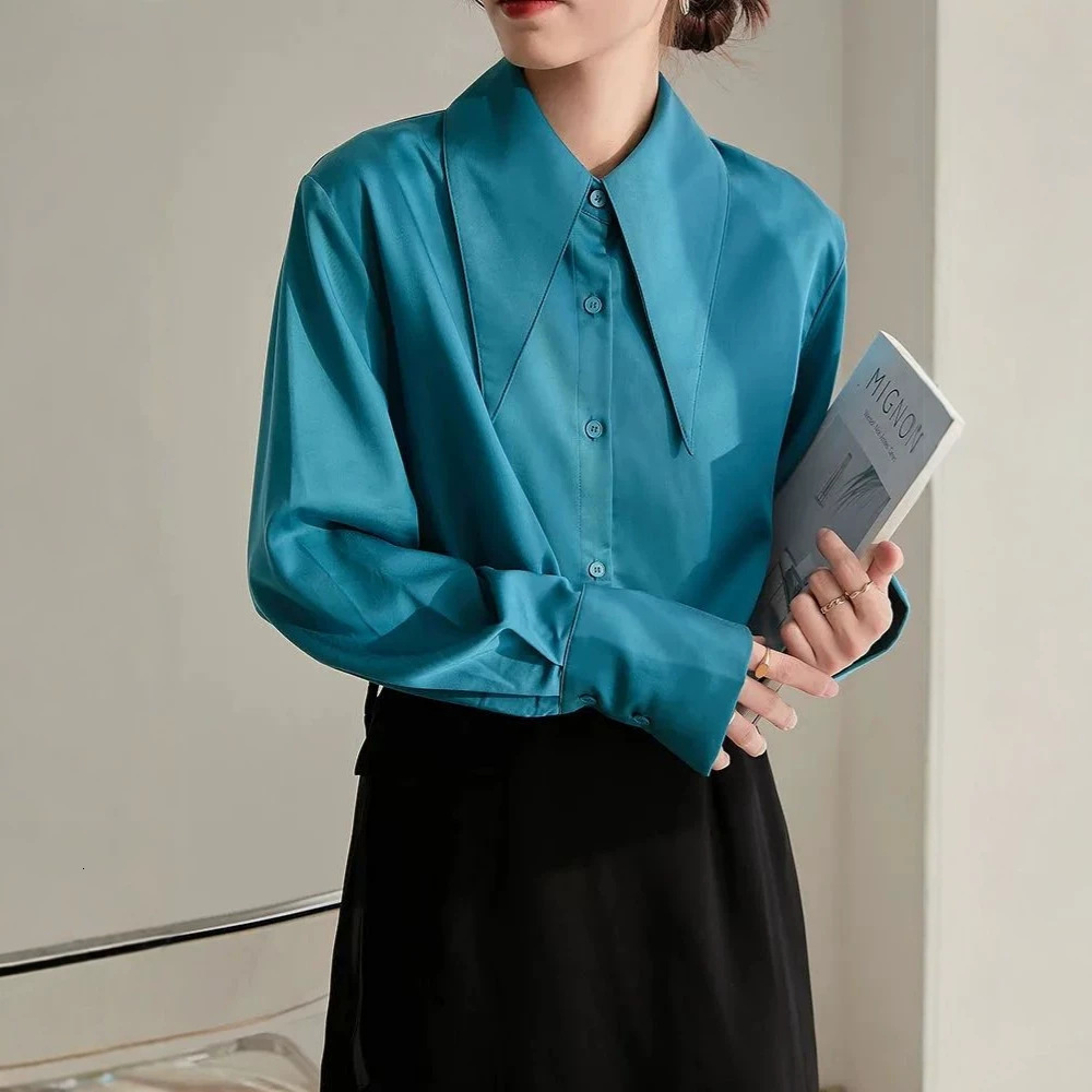 Loose White Blouse For Women Lapel Long Sleeve Casual Minimalist Basic Shirt Female Fashion Clothes Spring 210524