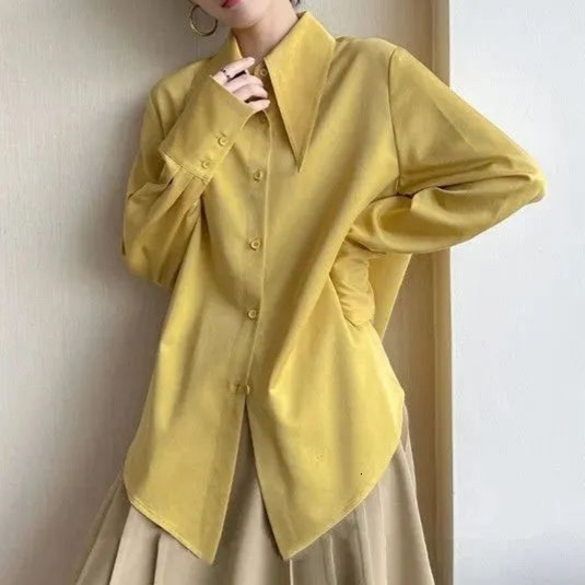 Loose White Blouse For Women Lapel Long Sleeve Casual Minimalist Basic Shirt Female Fashion Clothes Spring 210524