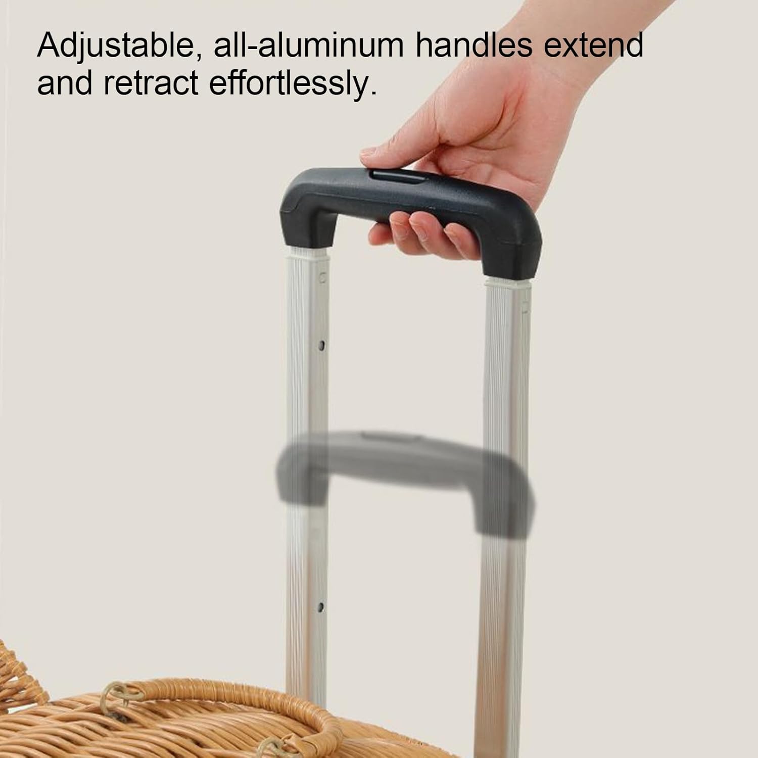 LBY Rattan Cat Carrier with Wheels, Cute Cat Ear Rolling Pet Trolley, Breathable Wicker Cat Travel Bag with Telescopic Handle for Outdoor Walking