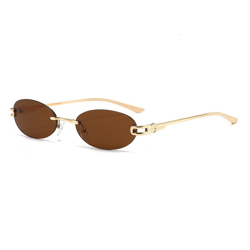 Designer Luxury Brand Rimless Oval Sunglasses Metal Frame With Chain-link Detail Trendy Fashion Eyewear For Ladies Streetwear Vacation Daily Wear - view 6