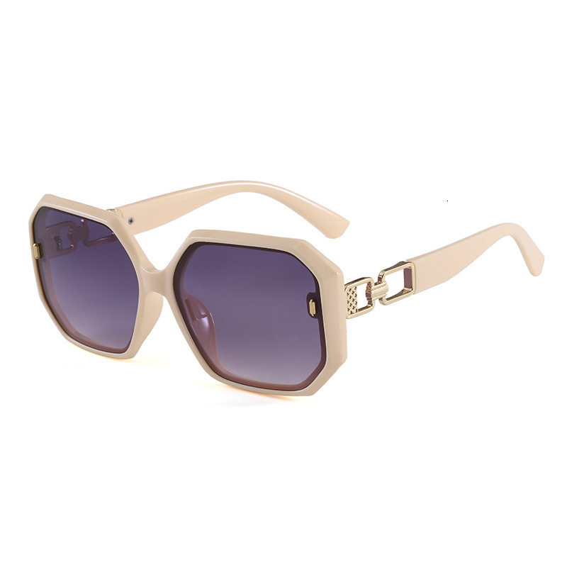 Luxury Designer Hexagonal Sunglasses Women, Black Frame With Gold Chain Temples, Luxury Brand Protection Shades For Streetwear Driving Party Fashion E - view 3