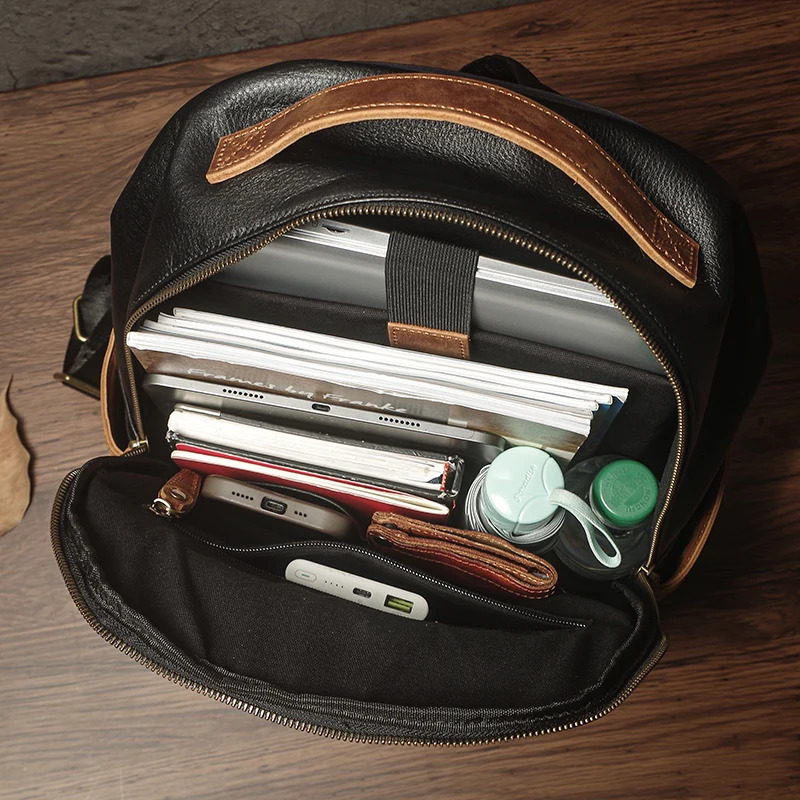 High Quality Genuine Leather Backpack Mens Business Travel Bag y Top Grain Cowhide Schoolbag For 15 Inch Laptop y260611 - view 6