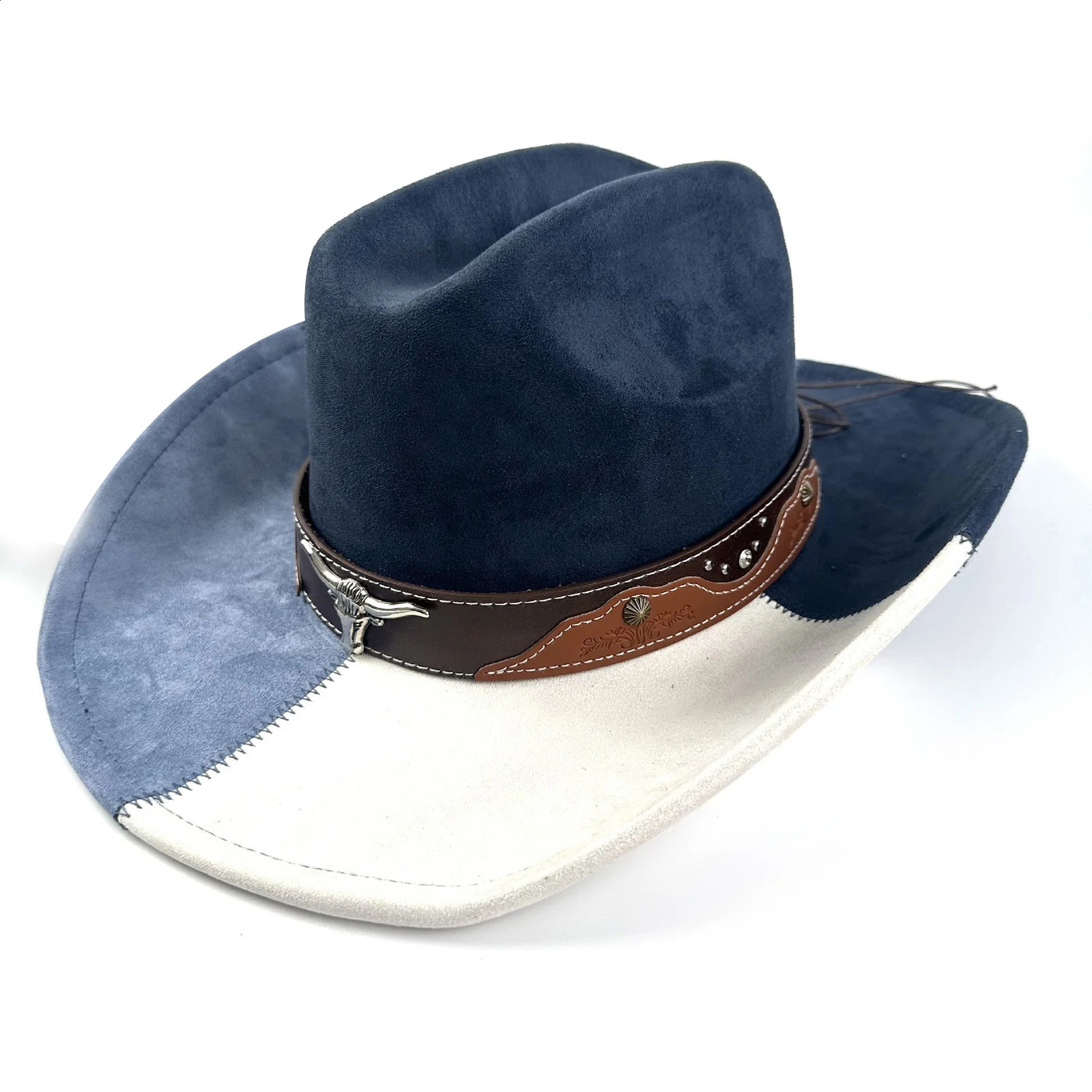 Contrast Western Hat for Women Men Suede Cowgirl Cap Casual Wide Brim Sun Hat for Outdoor Party 260610 - view 3