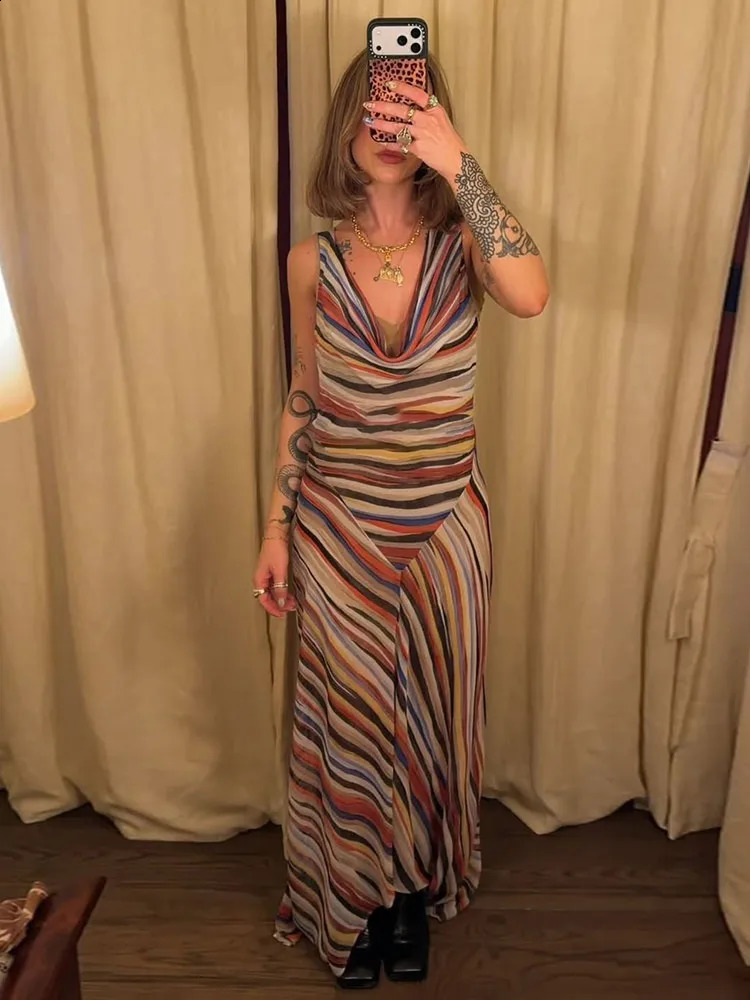 Summer Colorful Stripe Long Dresses for Women Chic Sleeveless Female Midi Dress Fashion Lady Vacation Beach Vestidos 260710 - view 7