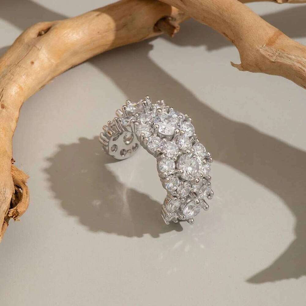 Luxury Silver Tone Copper Flower Ear Cuff for Women Full Cubic Zirconia Pave Clip Earring Elegant Party Wedding Gift Accessories - view 5