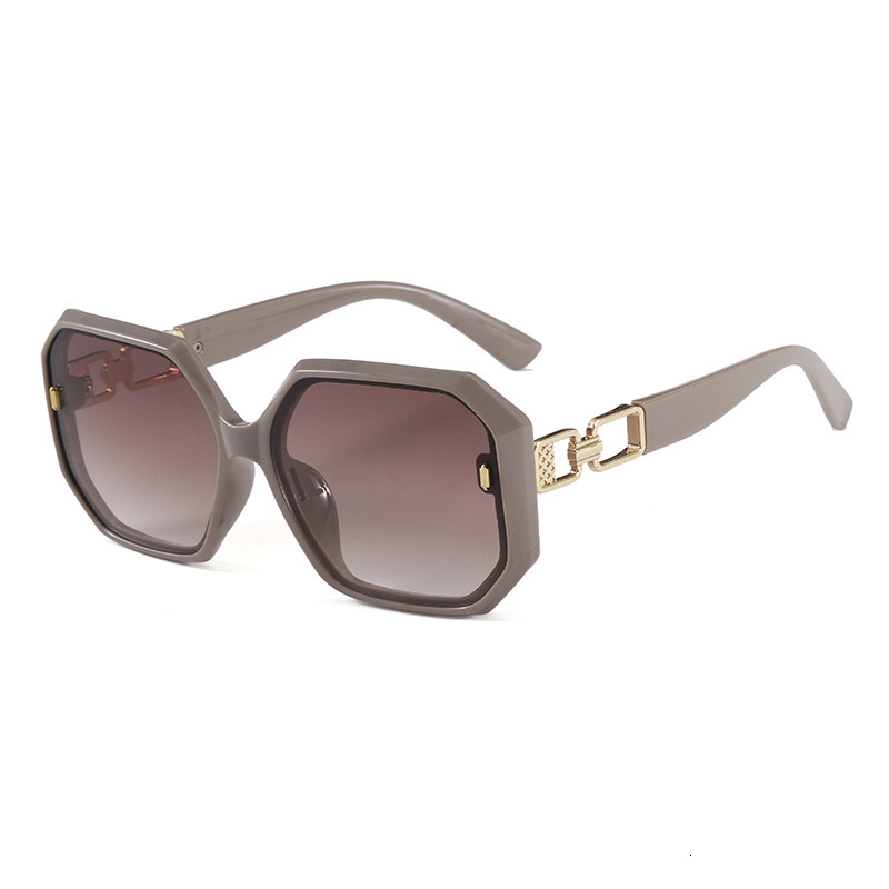 Luxury Designer Hexagonal Sunglasses Women, Black Frame With Gold Chain Temples, Luxury Brand Protection Shades For Streetwear Driving Party Fashion E - view 8