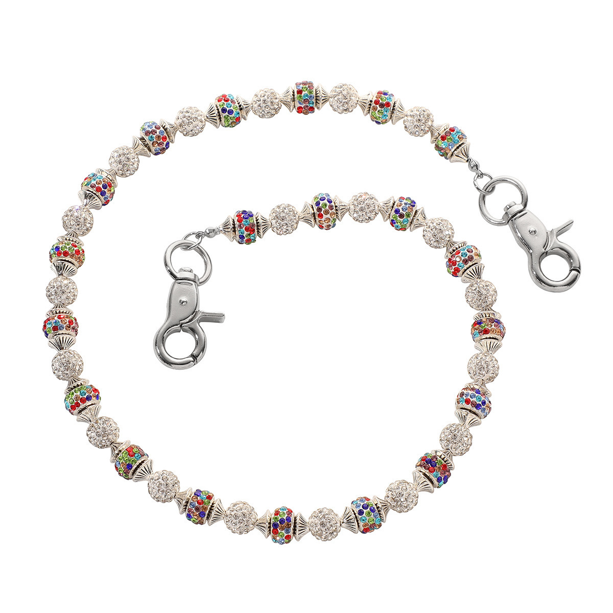 Round bead rhinestone multi-color punk pants chain unisex waist accessory Gothic pocket multifunctional chain 241116
