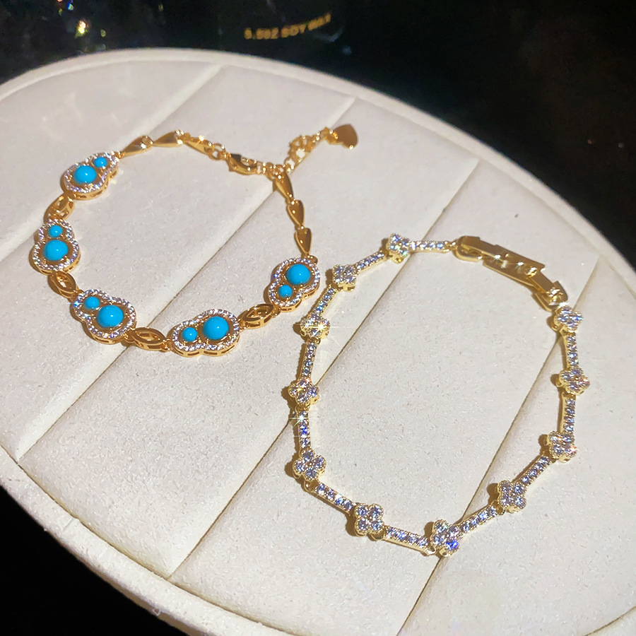 18k real gold plated diamond-encrusted gourd bracelet, light luxury with a high-end feel, exquisite vintage style, versatile hand accessory - view 5