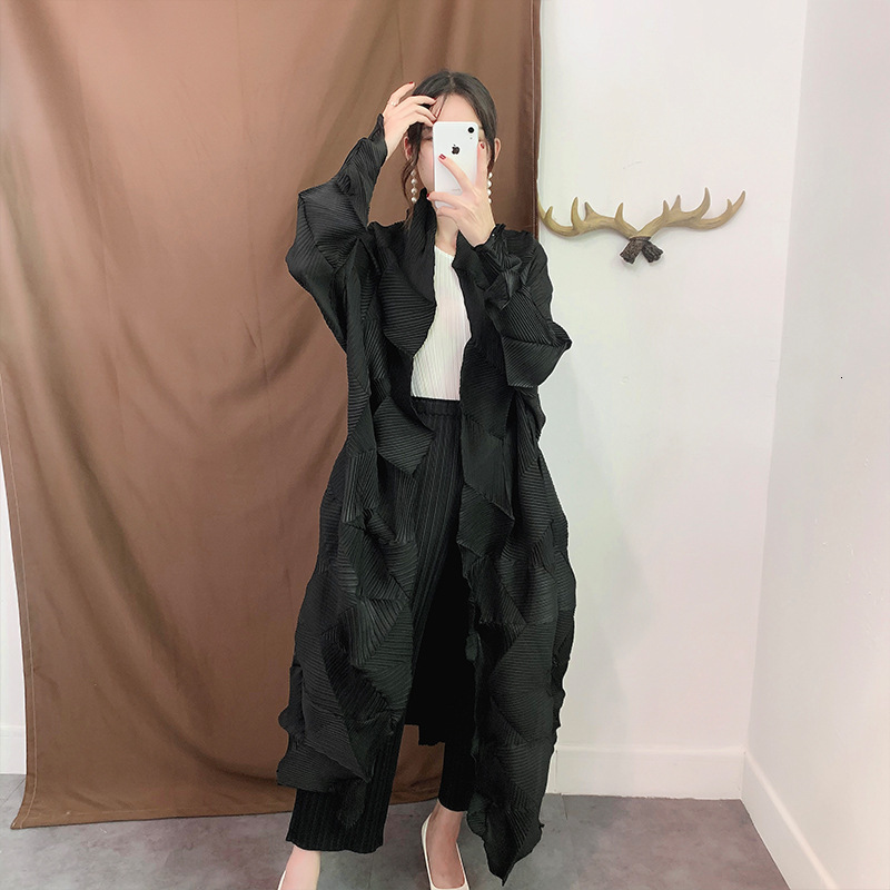 GVUW Pleated V Neck Trench Coat Women Full Sleeve Loose Medium Long Solid Color Versatile Spring 2024 Clothing 17G5341 240725