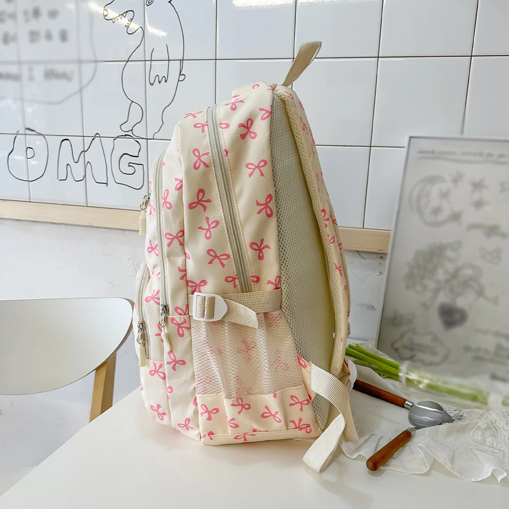 Korean Fashion Bow Print Womens Backpack Lightweight Simple Student Schoolbag Female Bag Set ThreePiece y260615 - view 5