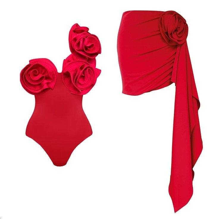 Sexy Flower One Piece Swimwear Trend Swimsuit Brazilian Biquini Woman Swimsuit Red Bodysuit Bathing Suit Monokini 250109