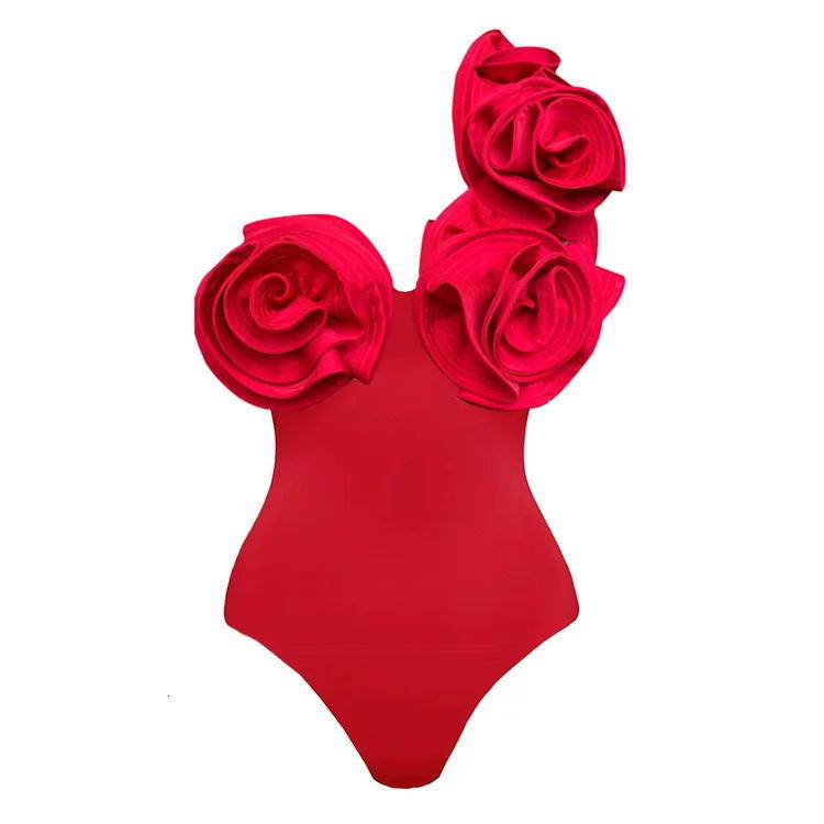 Sexy Flower One Piece Swimwear Trend Swimsuit Brazilian Biquini Woman Swimsuit Red Bodysuit Bathing Suit Monokini 250109