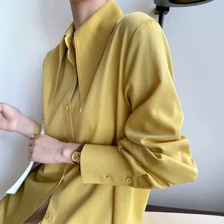 Loose White Blouse For Women Lapel Long Sleeve Casual Minimalist Basic Shirt Female Fashion Clothes Spring 210524
