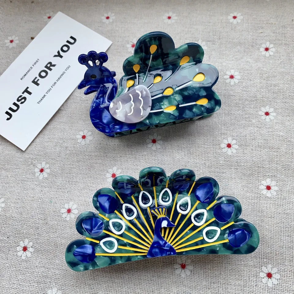 Peacock Acetate Hair Claw Clips Novelty Bird Shark for Women Girls Colorful 260612 - view 3