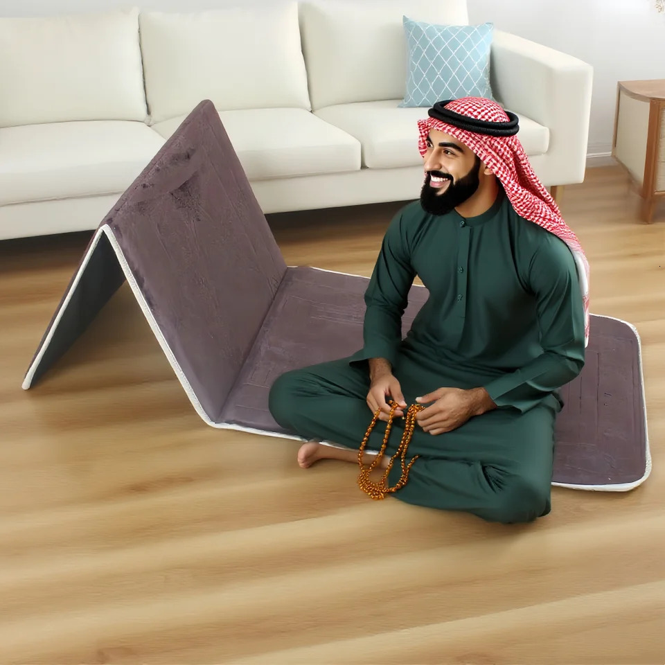 Prayer Mat with Back Support Muslim Rug Thick Padded Islam Janamaz for Women and Men Soft Foldable Travel Islamic Carpet 260612