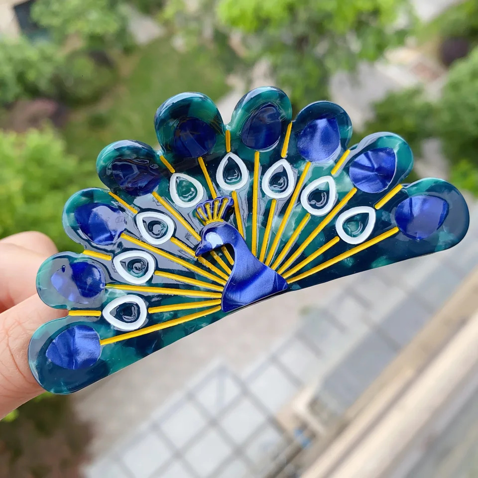 Peacock Acetate Hair Claw Clips Novelty Bird Shark for Women Girls Colorful 260612 - view 5