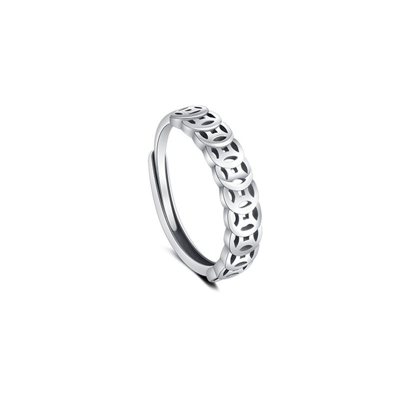 Chinese Copper Money Plant 925 Silver Finger Ring The Adjustable Opening Is Suitable for Both Men and Women Trendy Retro Fashion Outfit