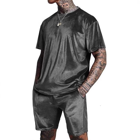 2025 Solid Color Sports Fitness Clothing Casual Running Short Sleeve Set DeRong