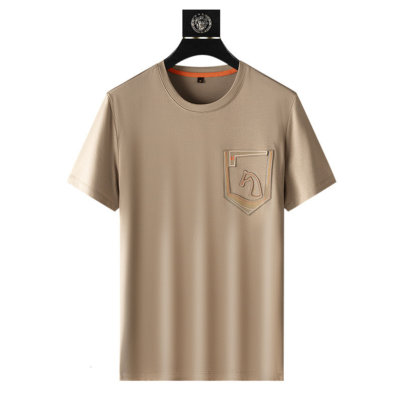 Luxury Brand Designer Men Premium Horse Embroidery Crew Neck Ice Silk Tencel Lyocell T Shirt Summer Thin Breathable Casual Stylish Short Sleeve Everyd