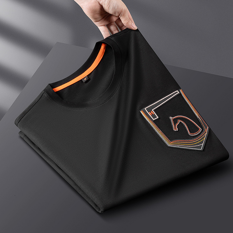 Luxury Brand Designer Men Premium Horse Embroidery Crew Neck Ice Silk Tencel Lyocell T Shirt Summer Thin Breathable Casual Stylish Short Sleeve Everyd