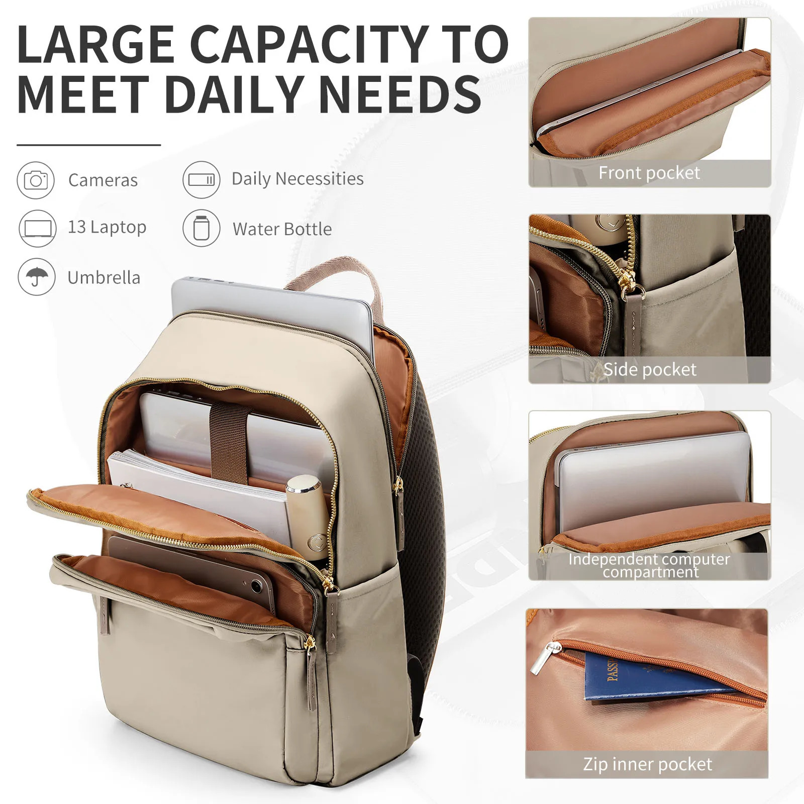 Simple Large Capacity Backpack Women Travel Business Teacher Laptop Shoulder Bag Girl School Student Purse y260615 - view 4