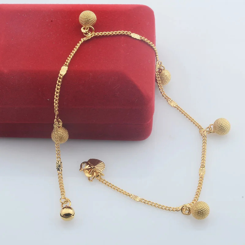 Seval Style Women Ladies Yellow Gold Color Link Ball Heart Anklets Chains 260611BJ - view 4