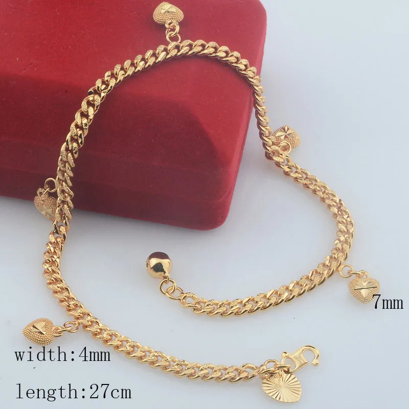 Seval Style Women Ladies Yellow Gold Color Link Ball Heart Anklets Chains 260611BJ - view 5