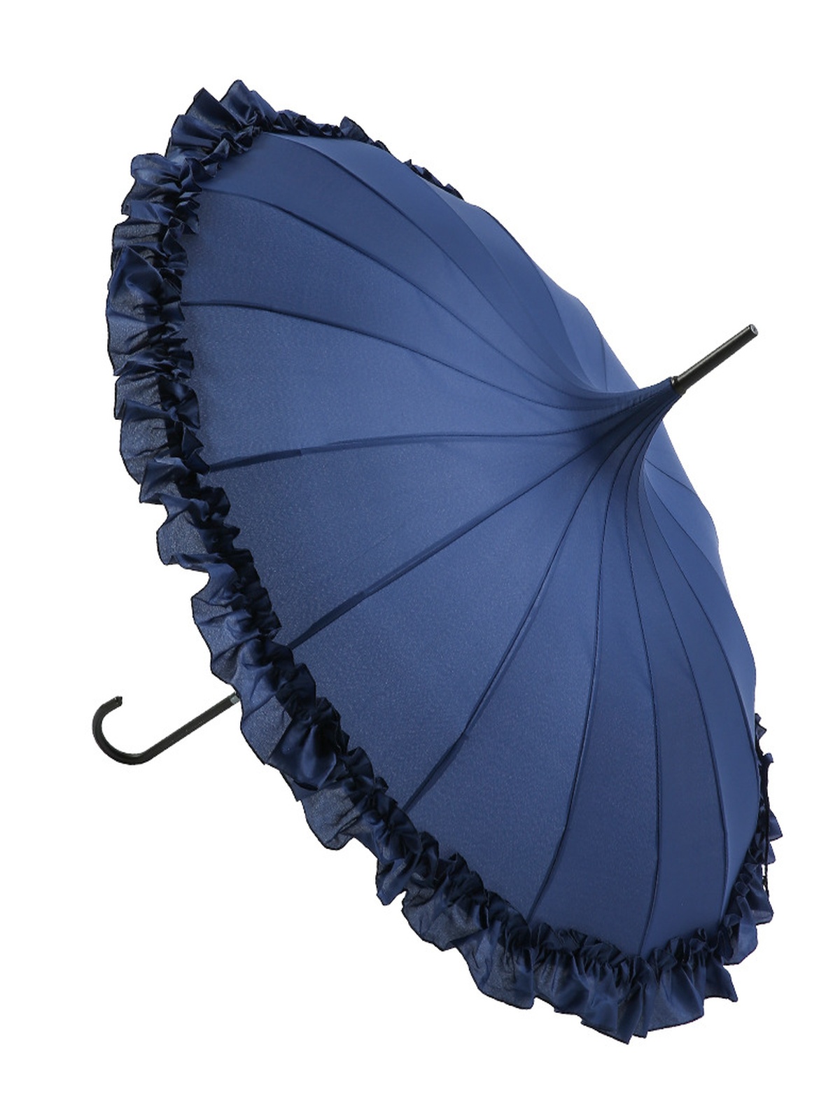 16 Ribs Frilly Ruffle Pagoda Umbrella, UPF50 Waterproof Straight Hook Handle Parasol Vintage Princess Sun Rain Umbrella for Wedding Photo & Daily Outd