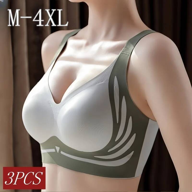 3Pcs/Set Push-Up Bras Women Non-wire Brassiere Adjust Straps Bralette Seamless Padded Underwear Breathable Plus Size Bra M-4XL ddmysept