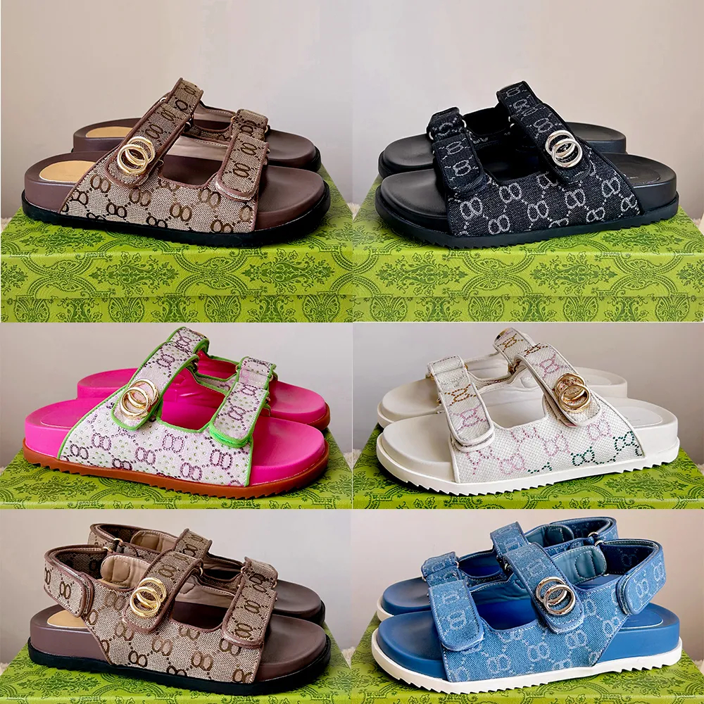 sandels designer women flat sandals slipper slides Sandals Designer slippers luxury Sandals sliders women embroidered canvas flat mules Platform sandal slippers