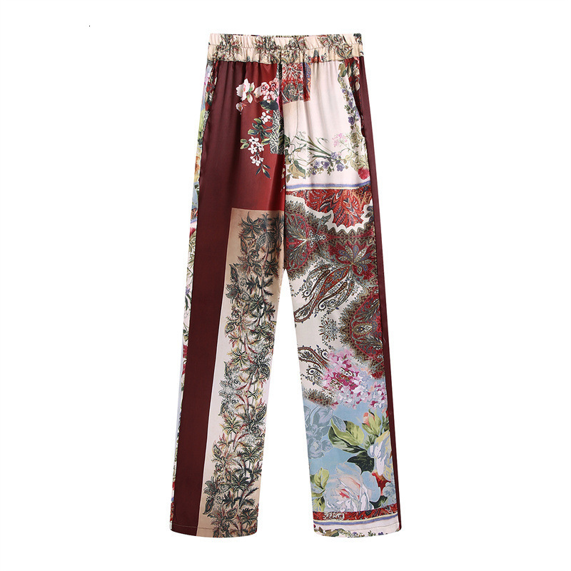 Summer womens patchwork print kimono top with belt straight-leg pants set 210609