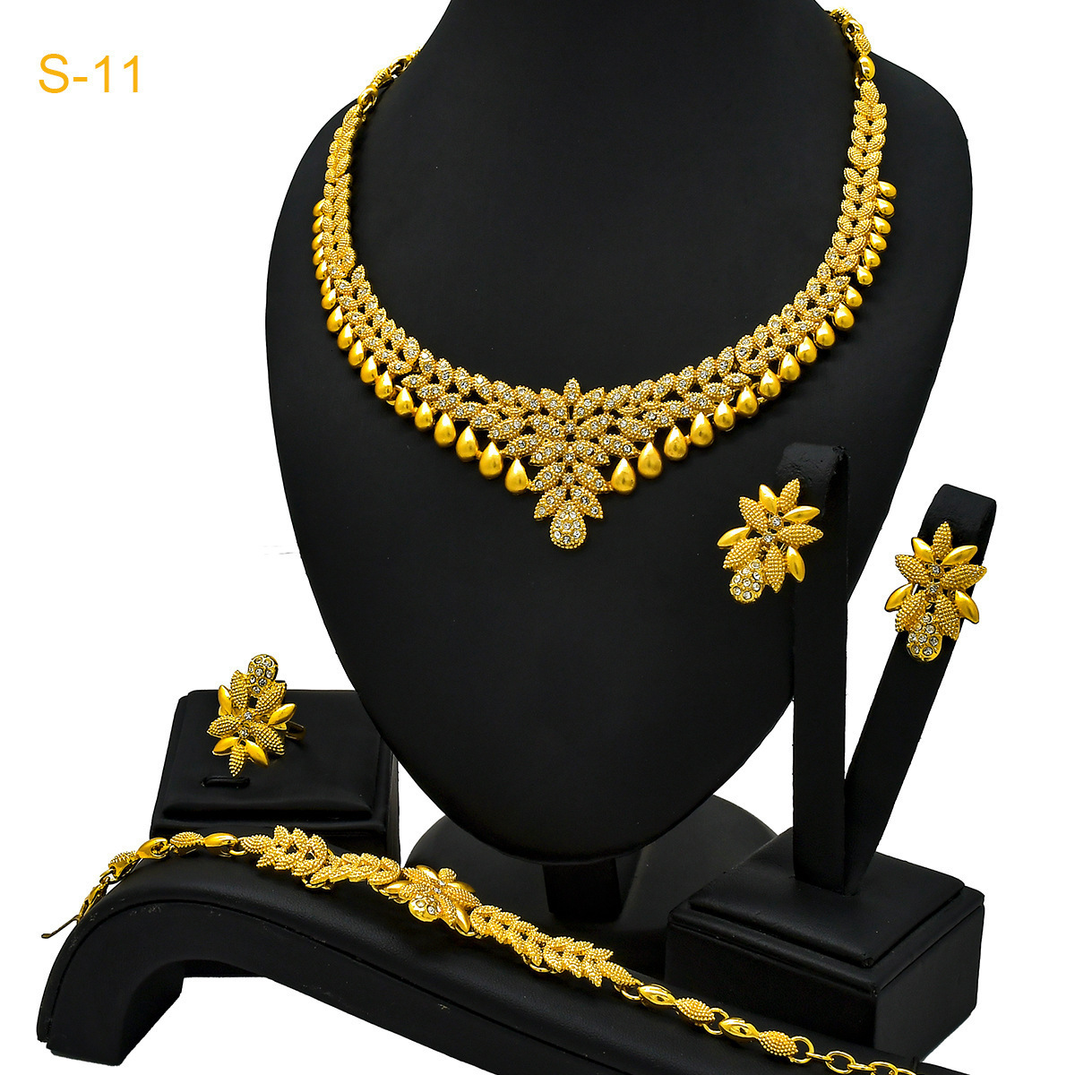Dubai 24K Gold Plated Boutique Jewelry Set Fashion Gold 4pcs Set/Necklace/Earrings/Rings/Bracelets Wedding Wholesale 240910