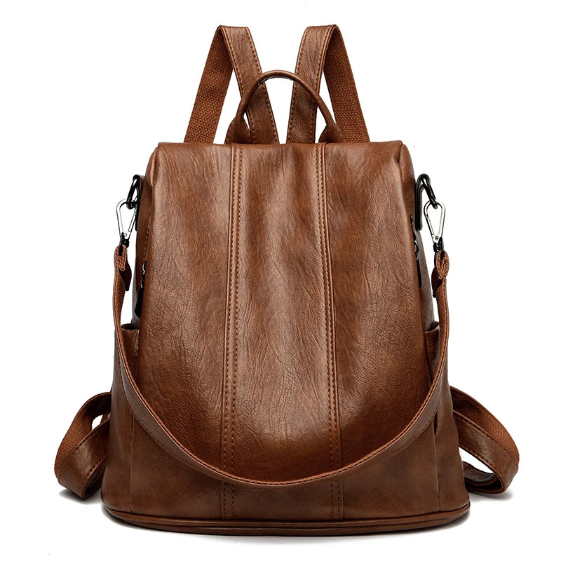 Anti theft Backpack Purses High Quality Soft Leather Female Vintage Bag School Bags Travel Bagpack Ladies Bookbag Rucksack y260615 - view 3