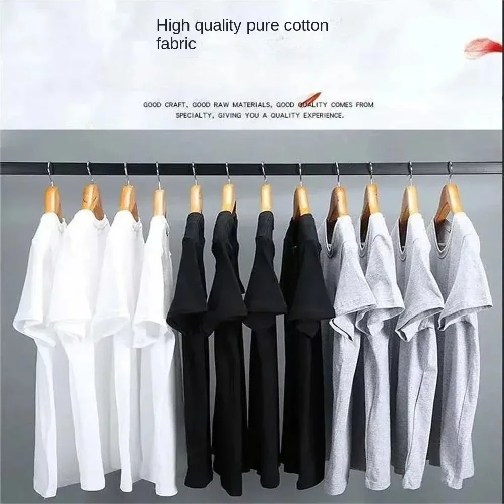 500/300g Heavy-duty White Pure Cotton T-shirt Thickened Threaded Round Neck Short Sleeves Three Needle Half Sleeve Tees 260605 - view 4