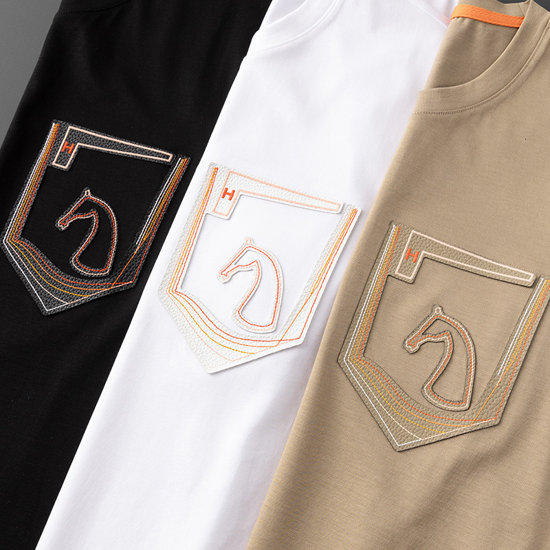 Luxury Brand Designer Men Premium Horse Embroidery Crew Neck Ice Silk Tencel Lyocell T Shirt Summer Thin Breathable Casual Stylish Short Sleeve Everyd