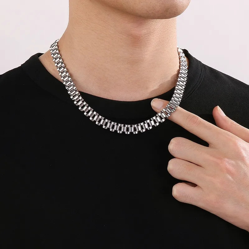 10MM Stainless Steel Watch Chain Necklace for Women Men Simple Thick Gold Color Neckalce Tredndy Jewelry Classic Gift Wholesale 260612 - view 3